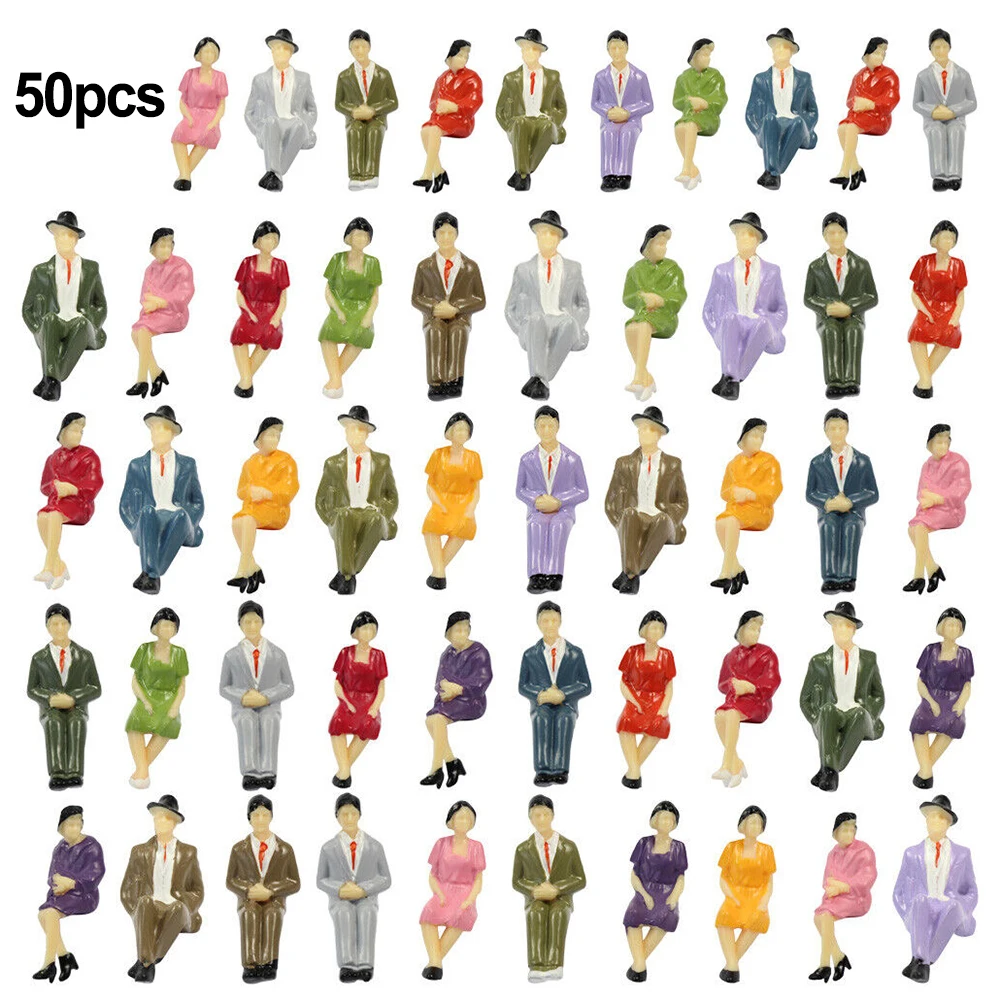 50Pcs Sitting Figures Scale 1:32 Model Figures People Track 1 Painted Color Model Doll Simulation Crafts Garden Decoration