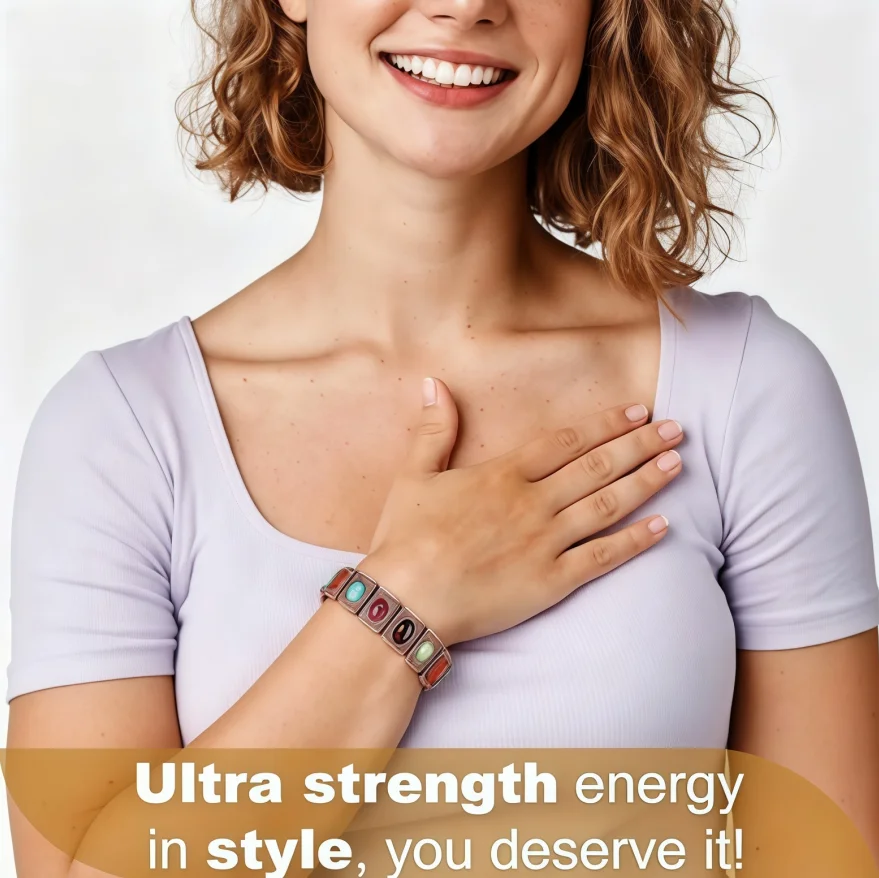 Women's Ultra Strength Pure Copper Magnetic Bracelet 3800 Gauss Stronger than Average Magnets Natural Turquoise Stones Adjustable Health Jewelry