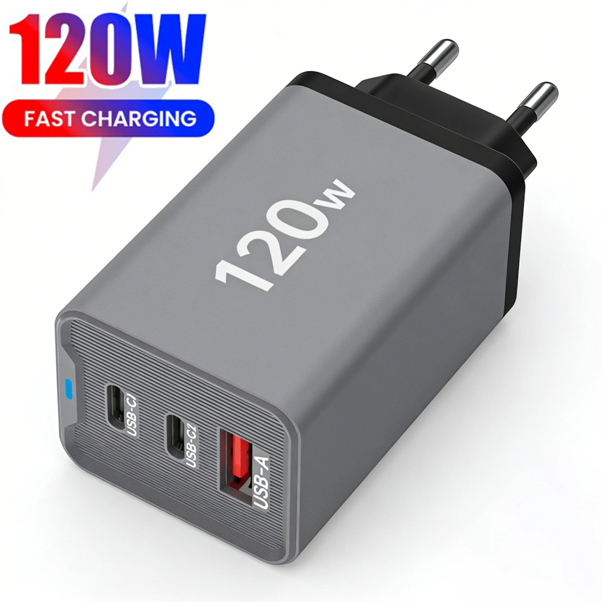 120W USB C Fast Charger 3 Ports PD3.0 QC3.0 Wall Adapter Mobile Phone Quick Charge 3.0 for iPhone 16 Samsung Xiaomi Huawei Redmi