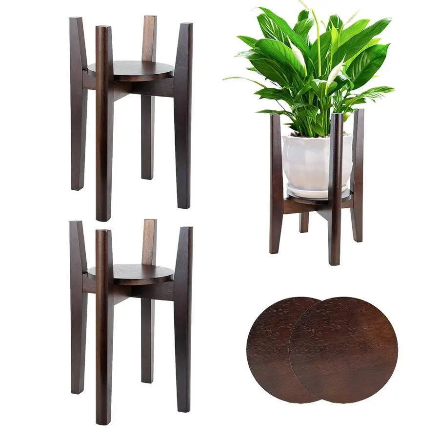 

2 Packs Adjustable Plant Stand with Tray,Indoor Wood Plant Stand Fit 8 to 12 Planter,Mid Century Modern Flower Pot Holder RackP