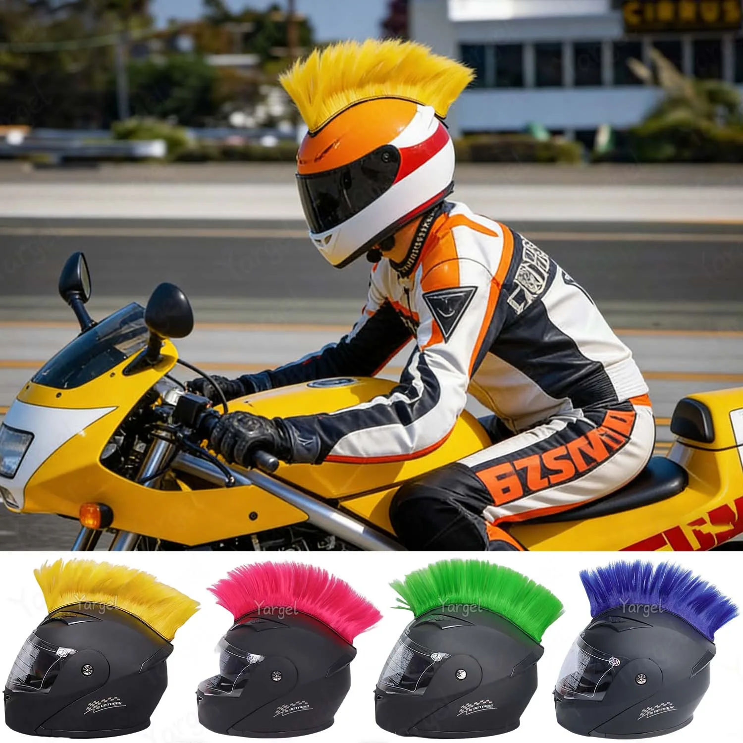 

Synthetic Hawks Mohawk Outdoor Hair Sticker Wigs Universal Reusable Motorcycle Accessories Solid Racing Bicycle Stick On Cycling