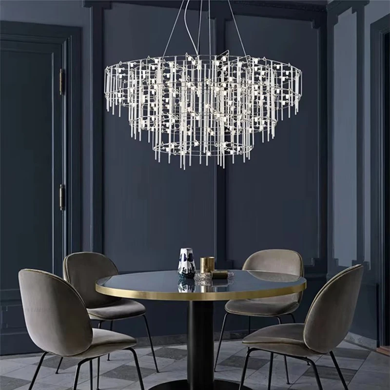 Silver Modern Novelty Chandelier Lighting Dining Living Room LED Hanging Lamp Round Luxury Bedroom Lobby Deco Designer Fixtures