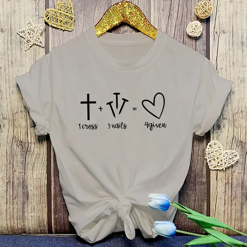 T Shirt Fashion Christianity Jesus 1 Cross 3 Nails 4 Given Print Crop Top Girl Casual O-Neck Soft Print Top Unisex Tee Clothing