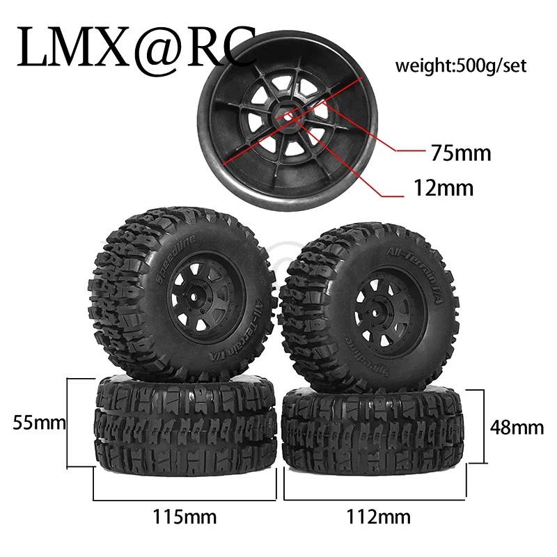 RC 4pcs 55/115 48/112 Tire Tyre 12mm Wheel Hex for FS DHK Remo HQ727 1/10 RC Car Upgrade Parts Accessories