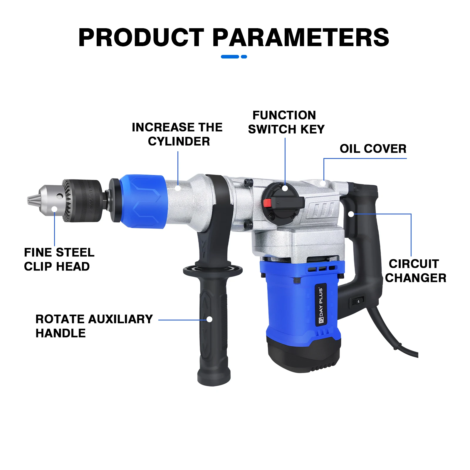 Corded 1500W SDS Plus Rotary Hammer Drill, 4-Function Heavy Duty with Multi-Position Handle – Includes Bits & Chisels