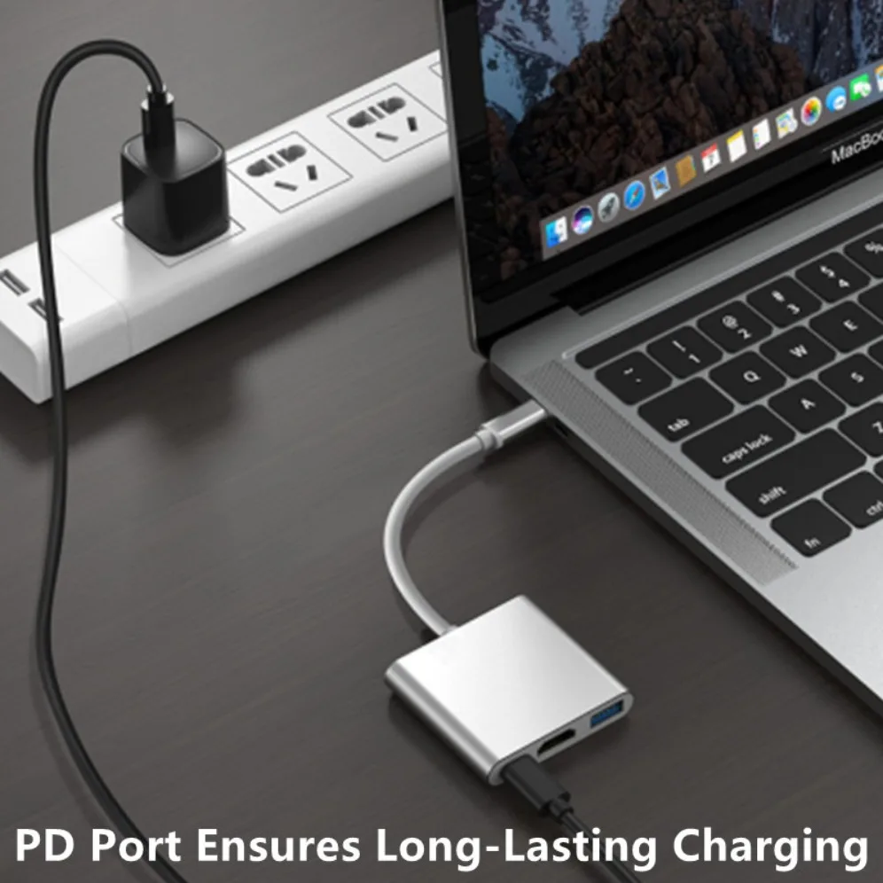 3 in 1 USB C zu HDMI-kompatibel/USB/PD Lade Konverter Typ C Adapter Hub für Samsung Huawei Xiaomi Laptop Macbook Adapter