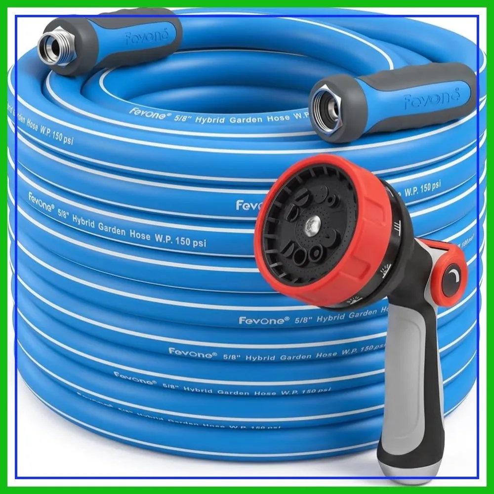 

100ft Flexible Water Hose, 5/8" ID, 3/4" Aluminum Fittings with Swivel Handles, Spray Nozzle Included