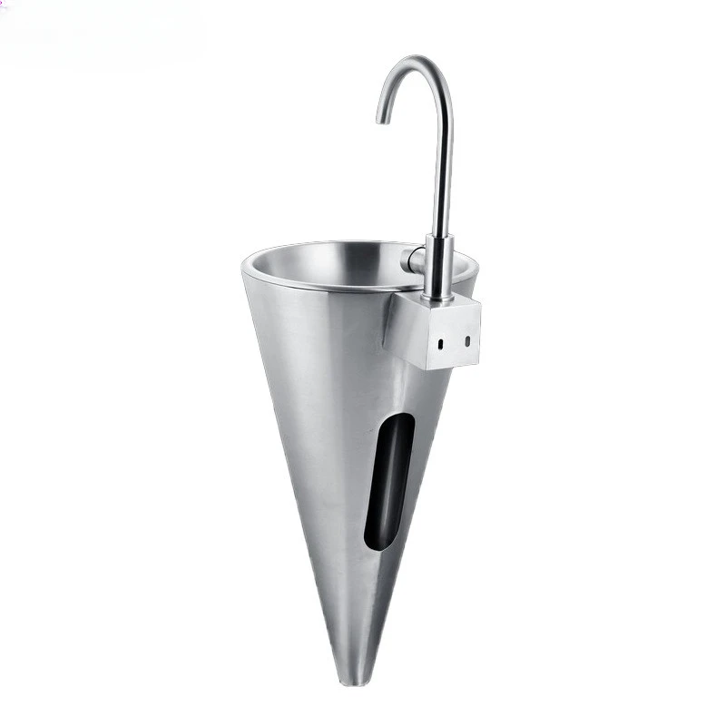 

Customized 304 stainless steel cone column washbasin hospital engineering washbasin washstand