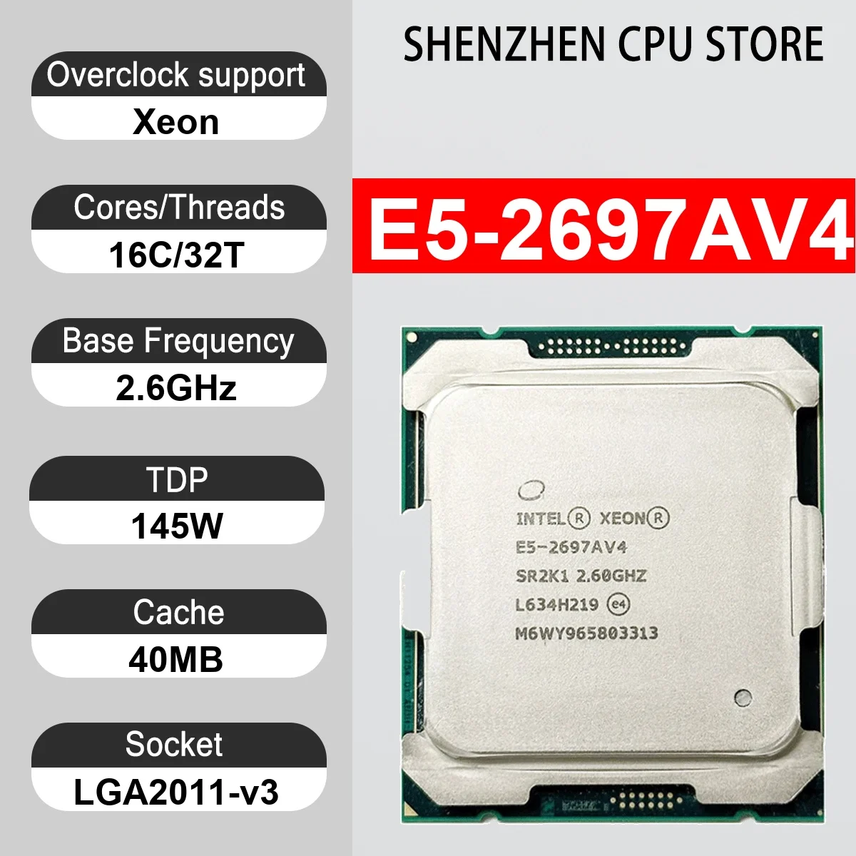 Intel Xeon E5-2697AV4 16 Core 32 Thread 2.6GHz 145W 40MB Cache 14nm LGA 2011-v3 SR2K1 DDR4-2400 Mhz Broadwell-EP