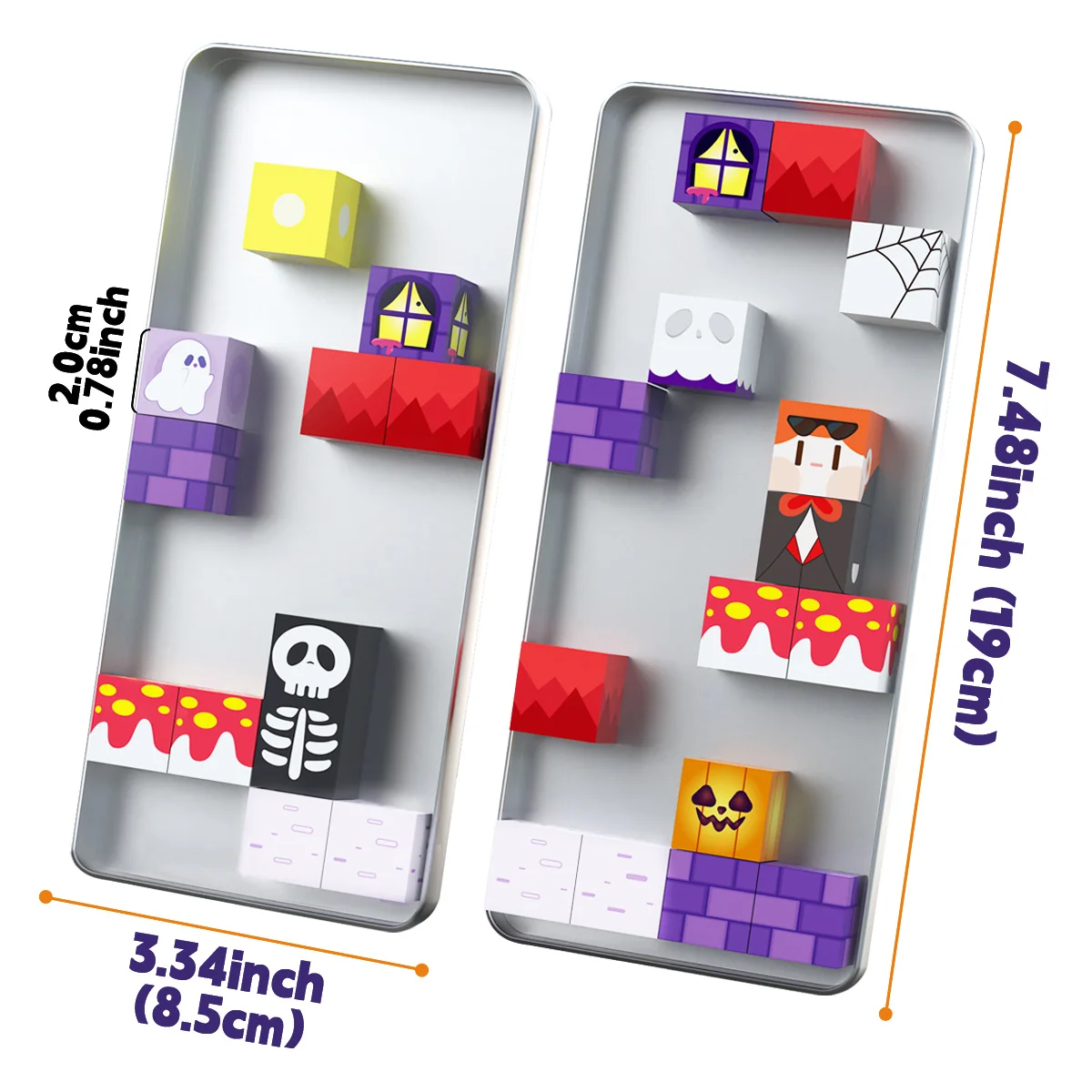 27 SZT. Magnetyczne klocki konstrukcyjne o tematyce Halloween w metalowej pudełko, puzzle 3D, prezenty na Halloween i Boże Narodzenie