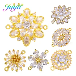 Juya Handmade Jewelry Material Supplies Gold Cubic Zirconia Flower Charm Connectors For DIY Bracelets Earrings Making