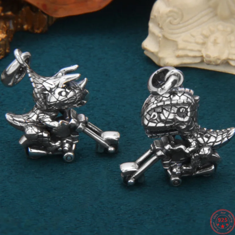 

S925 Sterling Silver Charm Pendants for Women Men Retro 3D Dinosaur Knight Tyrannosaurus New Fashion Jewelry Wholesale