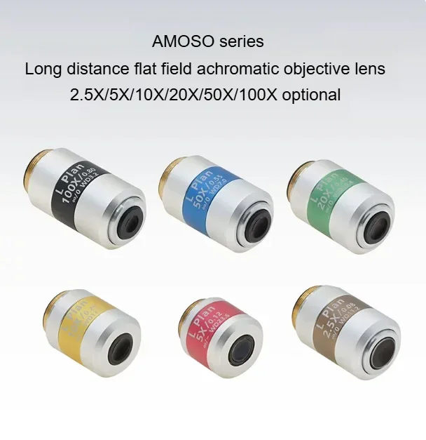 AMOSO Infinity Plan Achromatic Microscope Objective Long Working Distance Multi Magnification Options For Industrial Microscopy