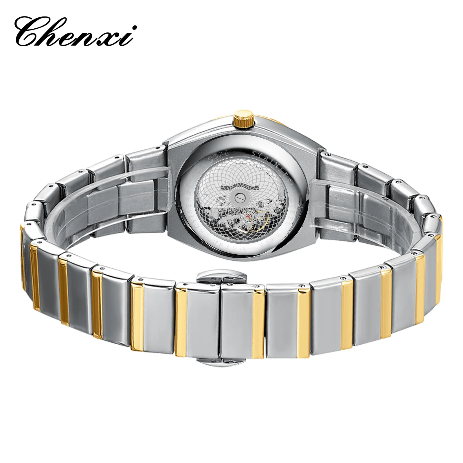 CHENXI Bottom Penetrating Men's Quartz Watches Luminous Waterproof Calendar Luminous Business Stainless Steel Strap Men's Watch