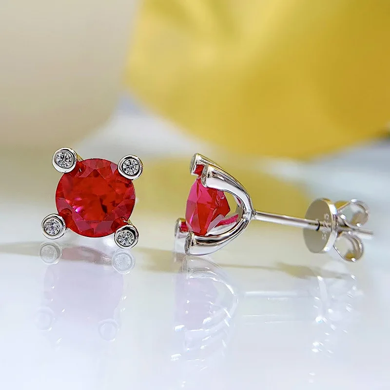 

925 Original Sterling Silver Stud Earrings Similar Ruby Simple Cute 1 Carat Anniversary Birthday Gift New AAA Cubic Zirconia