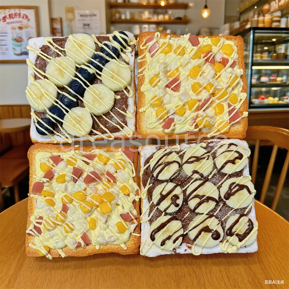 

10.5cm Square Toast Slice Topped Blueberry Fruit Mayonnaise Cream Chocolate Simulation Food Model Display Prop Fake Bread Cake