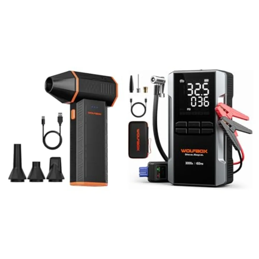 

MF50 Electric Air Duster-110000RPM Super Power Cordless Air Duster and WOLFBOX 3000A Jump Starter with Air Compressor 1