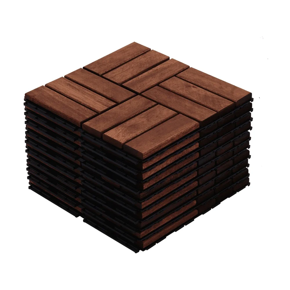 10PCS Acacia Wood Interlocking Deck Tiles Waterproof Outdoor Flooring Non-Slip Drainage Easy Installation Balcony Pool Garden
