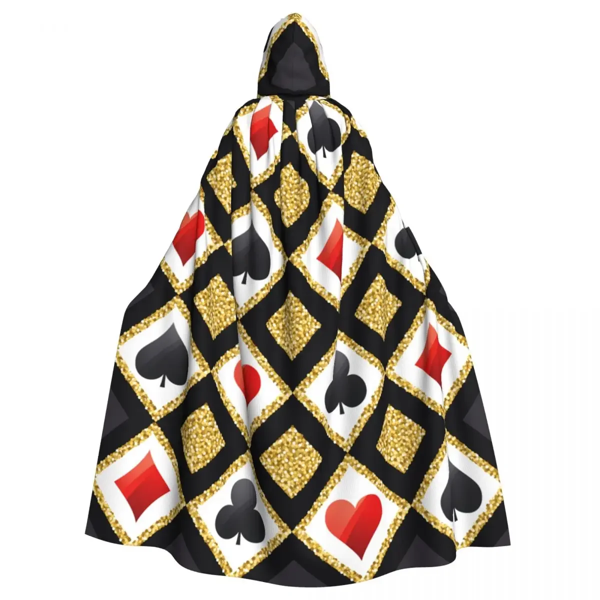 Golden  Poker Red Black Adult  Cape Hooded Medieval Costume Witch Wicca Elf Purim Carnival Party