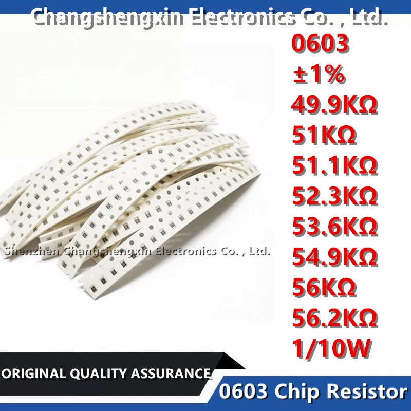 

100PCS 0603 SMT Chip Resistor Tolerance ±1% Resistance 49.9KΩ 51KΩ 51.1KΩ 52.3KΩ 53.6KΩ 54.9KΩ 56KΩ 56.2KΩ Ohm 1/10W 0.1W