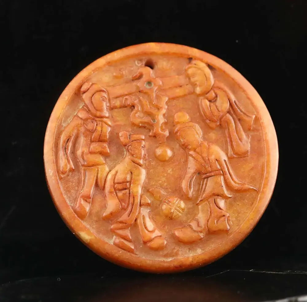 Old natural jade hand-carved statue old football game pendant