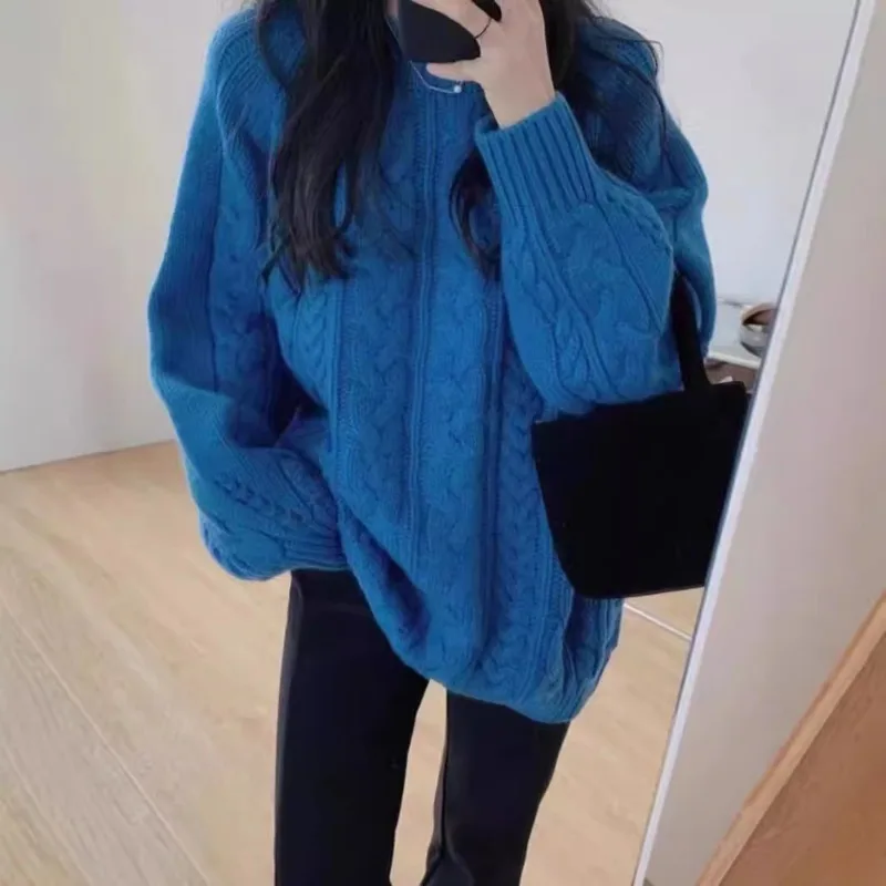 Laid-back Style Sweater for Women in Autumn and Winter Pure Color Tweed Inner Layer Base Knitted Sweater High-end Mid-length Top