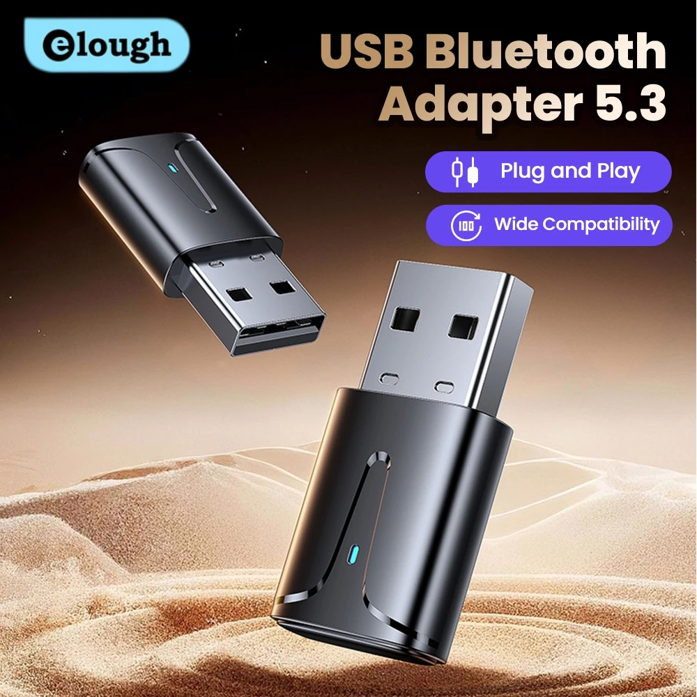 Elough 5.3 Bluetooth Adapter USB Driver Free Computer Desktop Simultaneously Connect Wireless Headphones Audio Mouse Keyboard