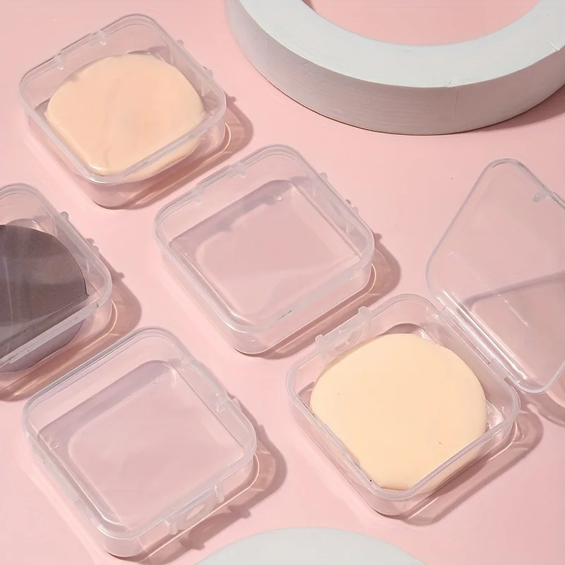Cosmetic Powder Puff Empty Storage Box Square Design Dust-proof Small Travel Portable Clear Cosmetic Box with Cover
