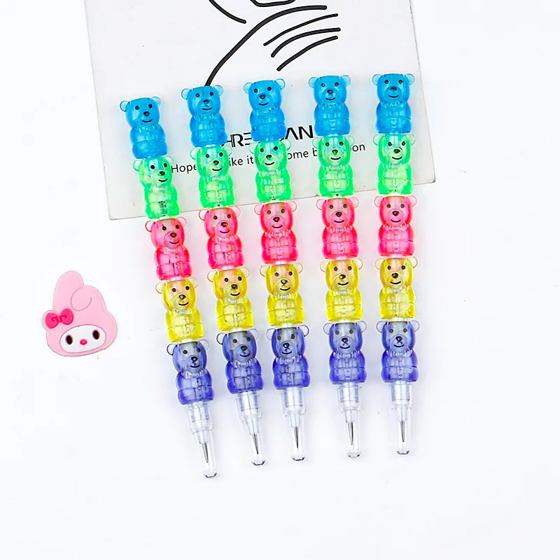 Cartoon Bear Knobby Building Blocks Sharpen-free Pencil Plastic Bullet Learn Drawing Creative Detachable Egg Laying Pen