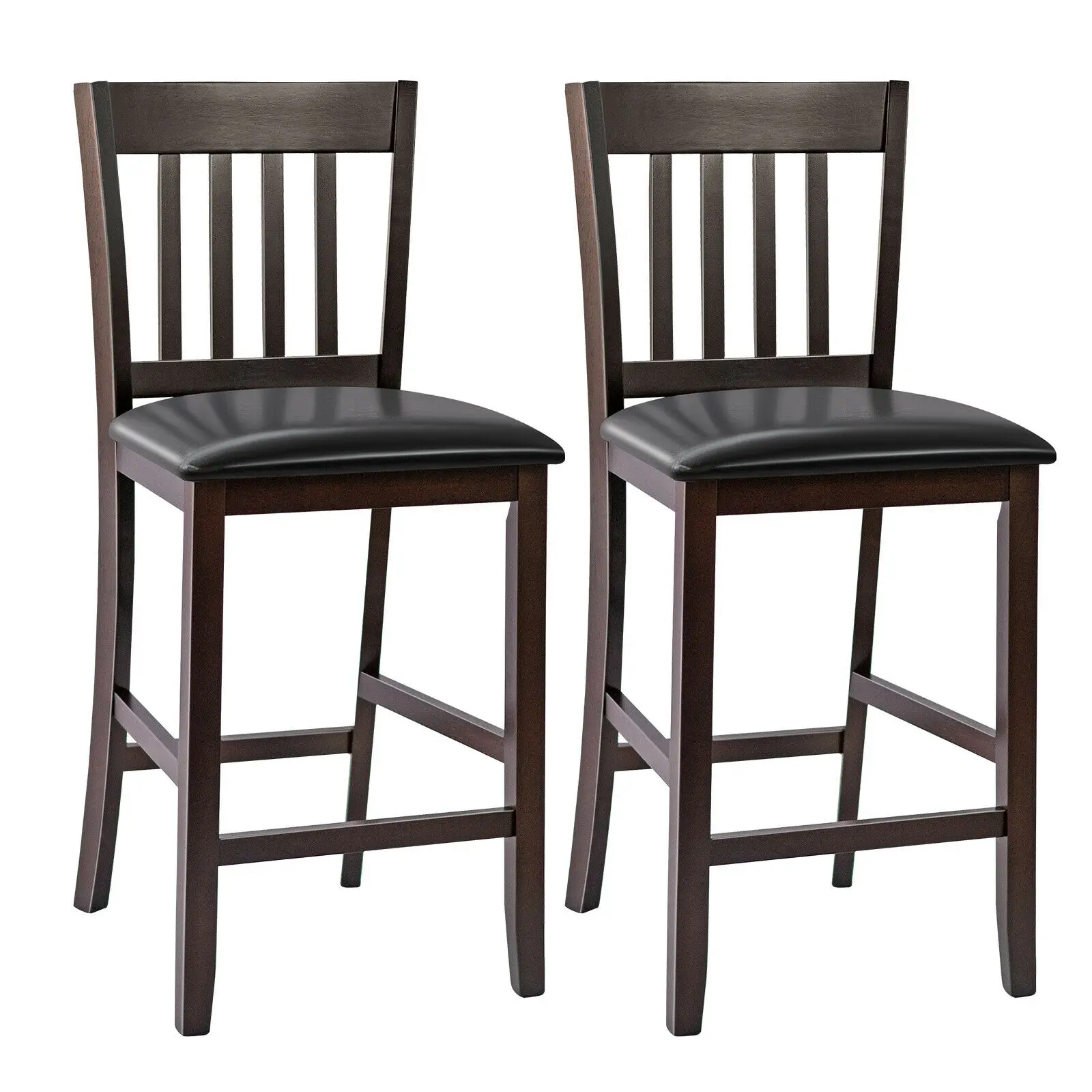 Costway Set of 2 Bar Stools Counter Height Chairs w/ PU Leather Seat Espresso  KC53544