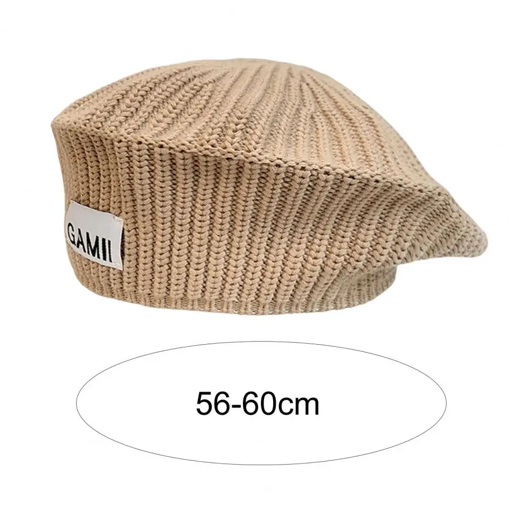 Women Knitted Beret Autumn Winter Hat Beanie Stripe Texture Knitting Elastic Decorative Artist Beret Women Headdress