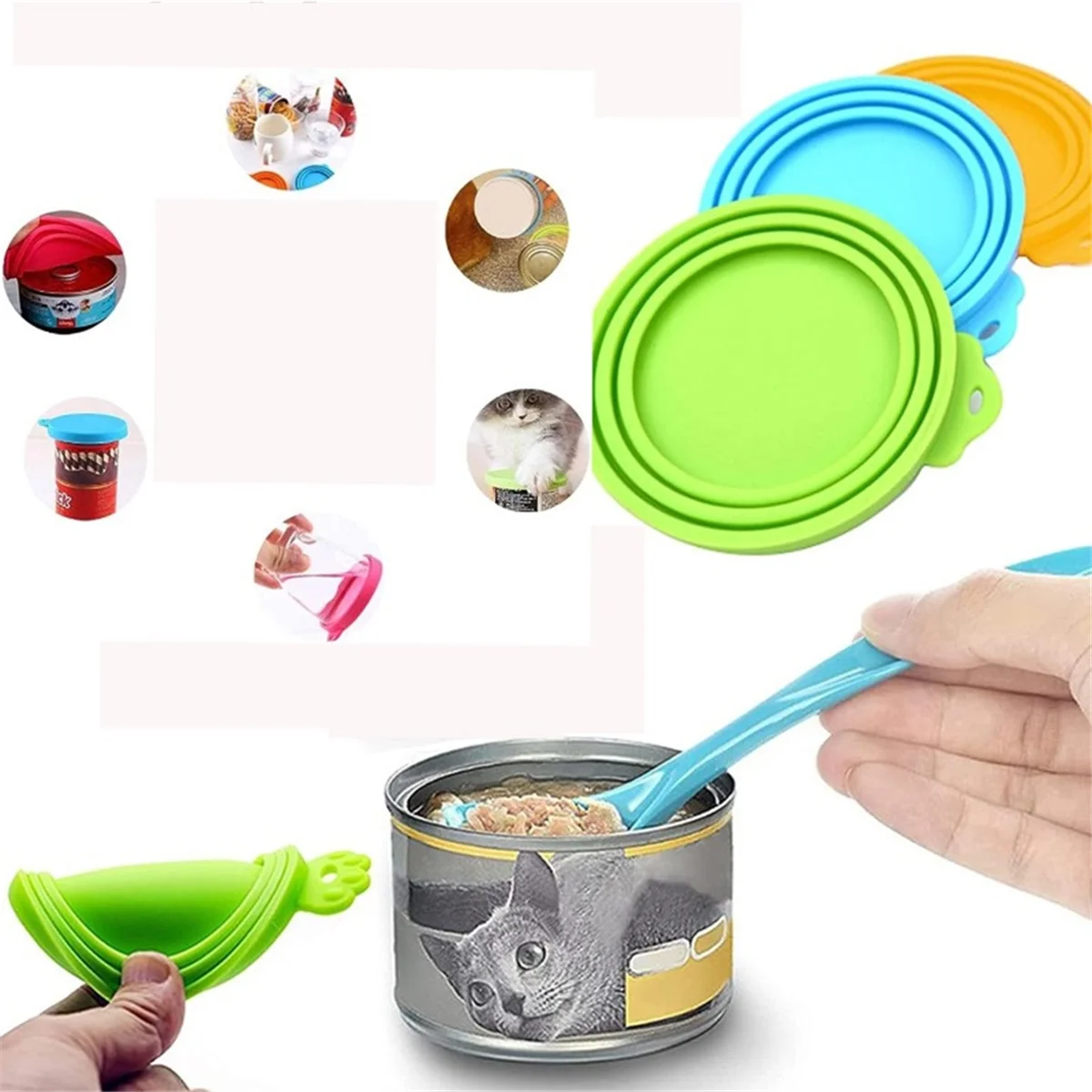 Reusable Pet Food Can Lid Cat Storage Tank Cover Sealing Cover and Spoon