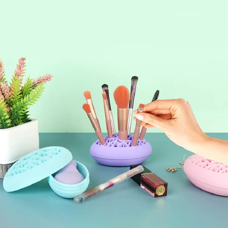 

Silicone Makeup Brush Holder For Lipstick Mascara Powder Puff Make up Brush Storage Case Beauty Tool and Cosmetics Organizer Box