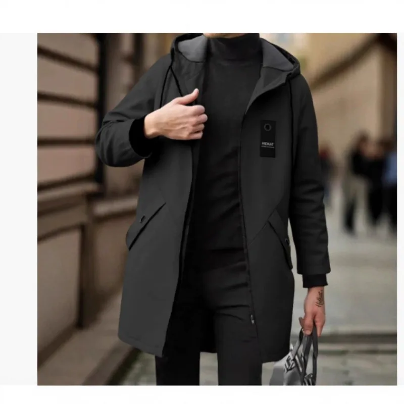 

Spring and Autumn New Mid-length Jacket Men's Fashion Hooded Jacket Casual Windbreaker