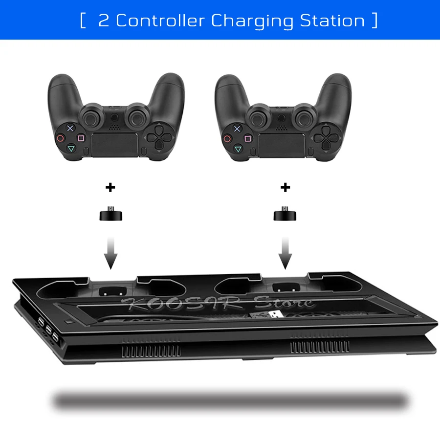 PS4 PRO SLIM Game Console Vertical Cooling Fan Stand 2 Gamepad LED Charging Station 3 HUB For Sony Playstation PS 4 Accessories