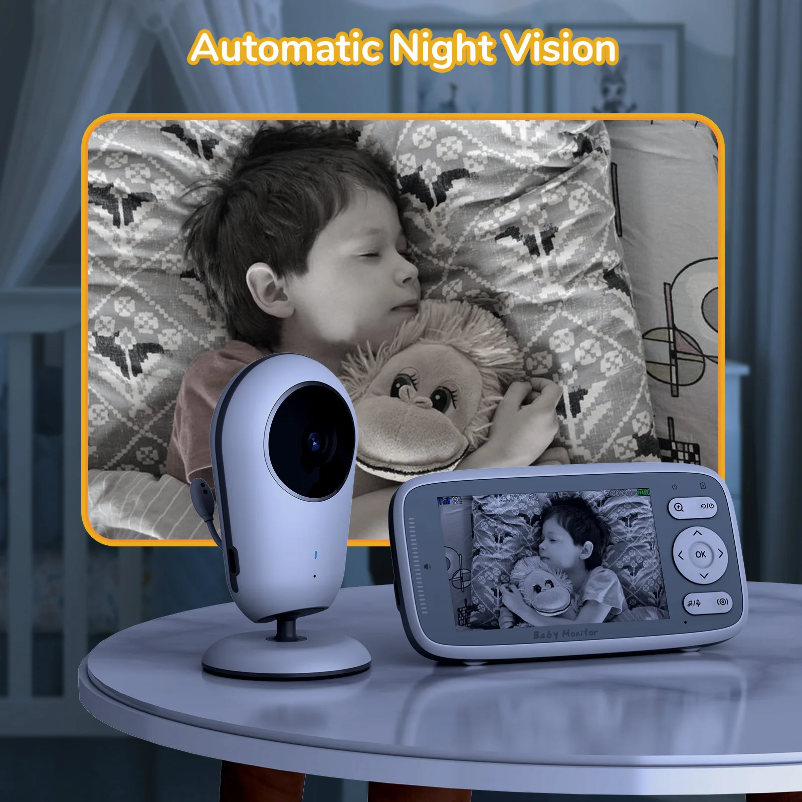 4.0 Inch Video Baby Monitor Camera 720P HD 3X Digital Zoom Two Way Audio Security Cam Auto Night Vision Lullaby Babysitter VB615