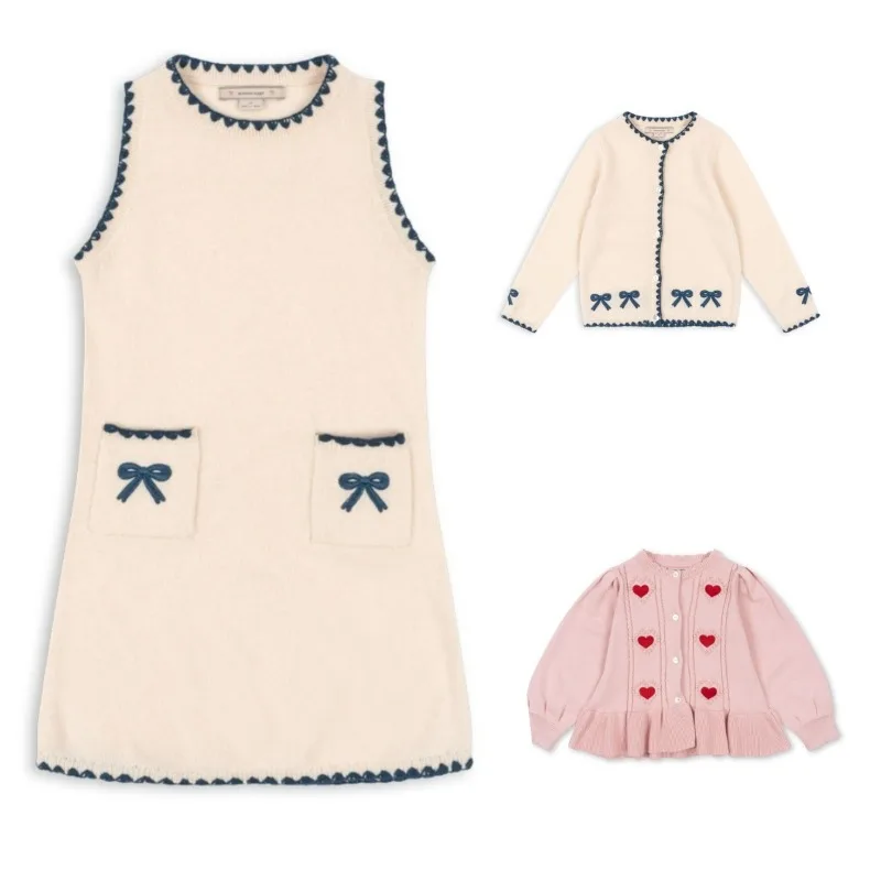 Winter Girls Love Knitted Cardigan Sets Baby Girl Dress Kids Skirt Set   Autumn  Clothes Outerwear  Roupa Infantil Pra Menino