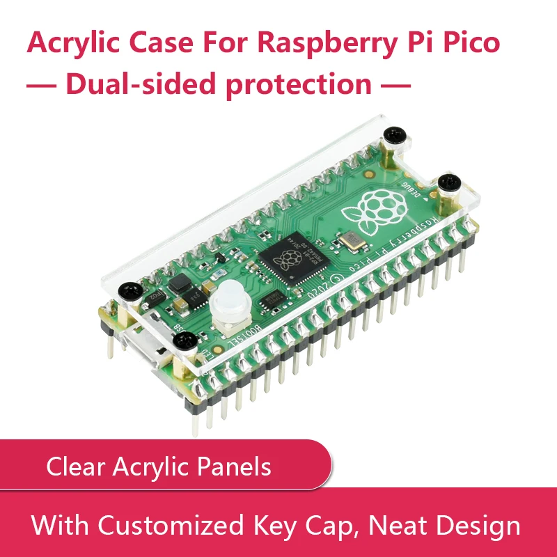 Acrylic Case For Raspberry Pi Pico Dual-sided Protection With Customized Key Cap and Neat Design