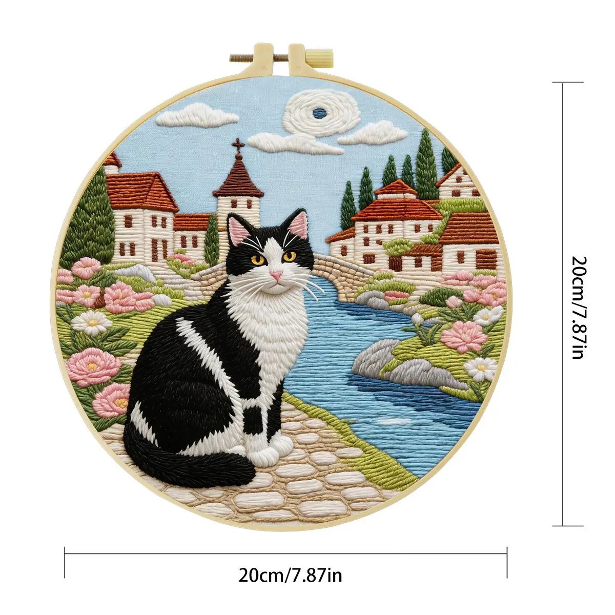 1 Stück 20X20CM/15X15CM 7,87/6,3 Zoll Die Katze am Bach Stickerei-Starter-Kit DIY-Kit DIY-Stickerei-Set Handarbeiten Nadelkunst – Detail 5
