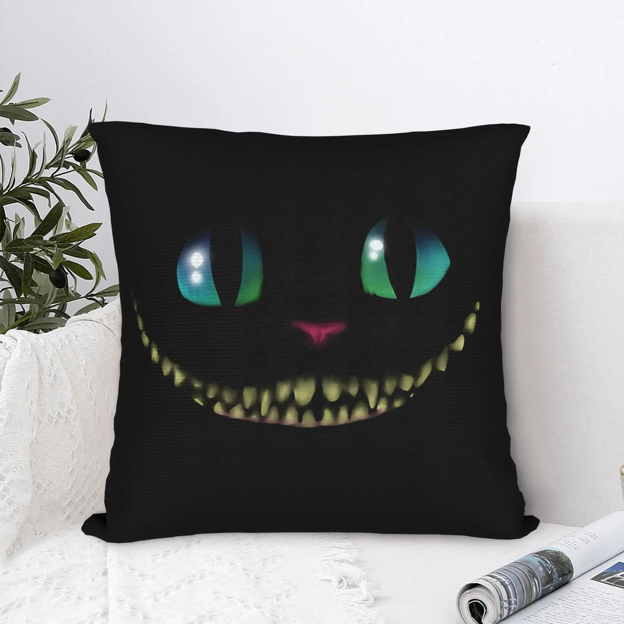 Alice in Wonderland Cat Square Pillow Covers Polyester Bed Car Cheshire Cat Cushion Case Funny Home Decoration Pillowcase 40*40