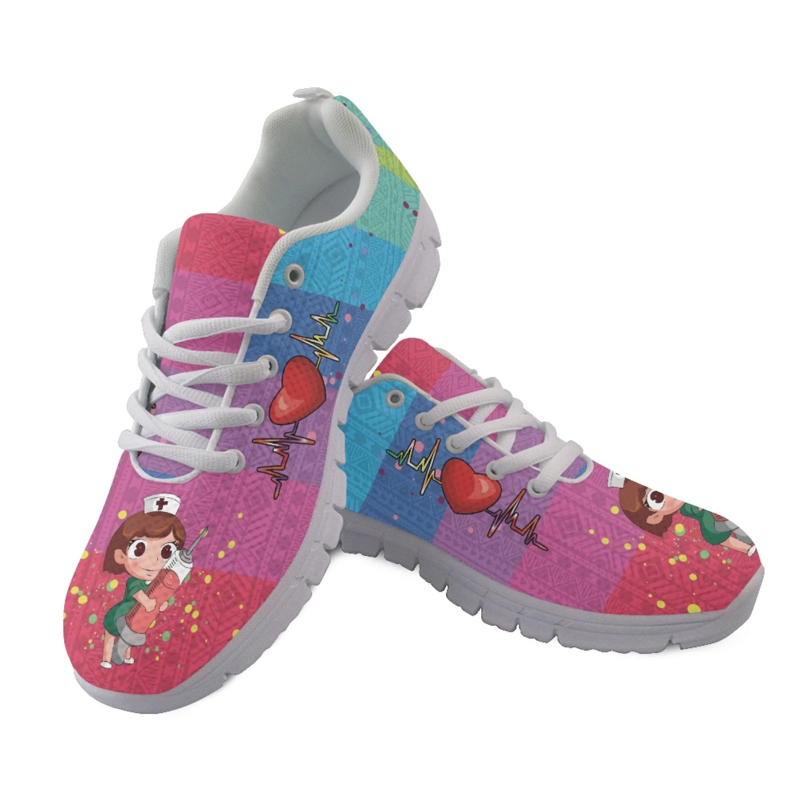 Coloranimal Nurse Heartbeat Design Women Tennis Shoes Lightweight Breathable Womens Athletic Walking Sneakers for Gym