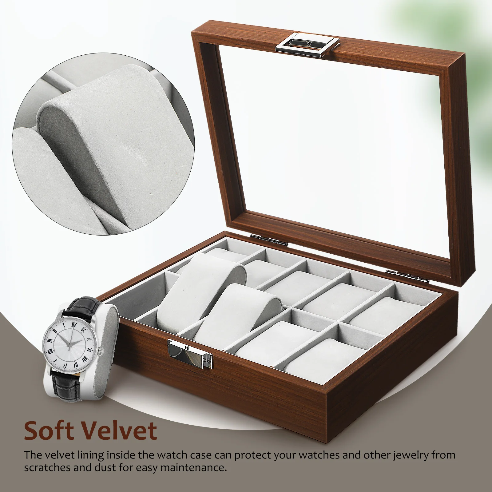 

Watch Storage Box For Men Walnut Wood Display Case Lined Scratch Resistant Desktop Organizer Holder Jewelry Case Display