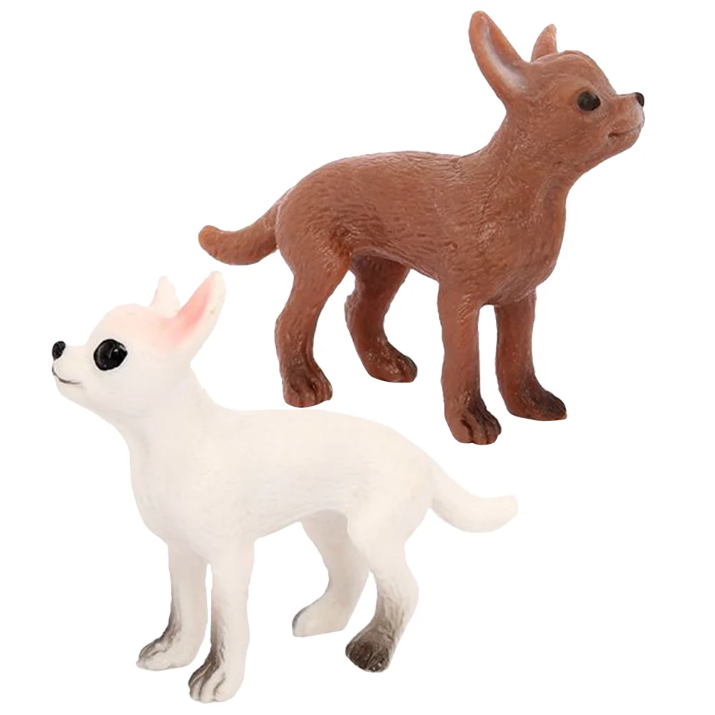 

2 Pcs Chihuahua Model Mini Dog Adornment Puppy Figurines Plastic Educational Toys Realistic Lightweight Kids Play Desk Decor