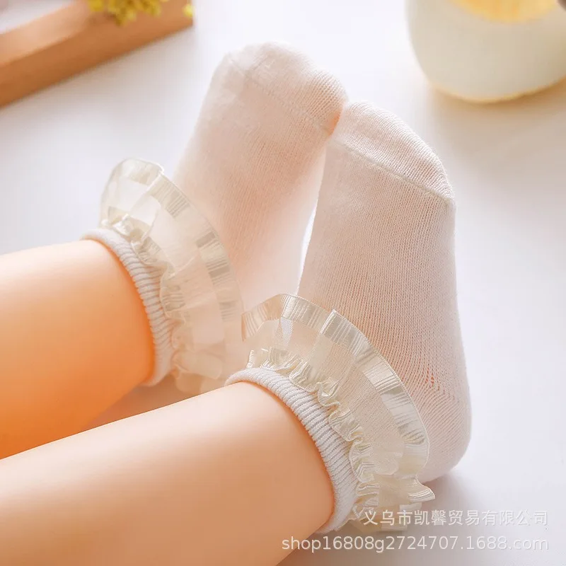 2024 New Spring and Autumn Children\'s Baby Cold Warm Lace Lace Festive Full Moon Socks