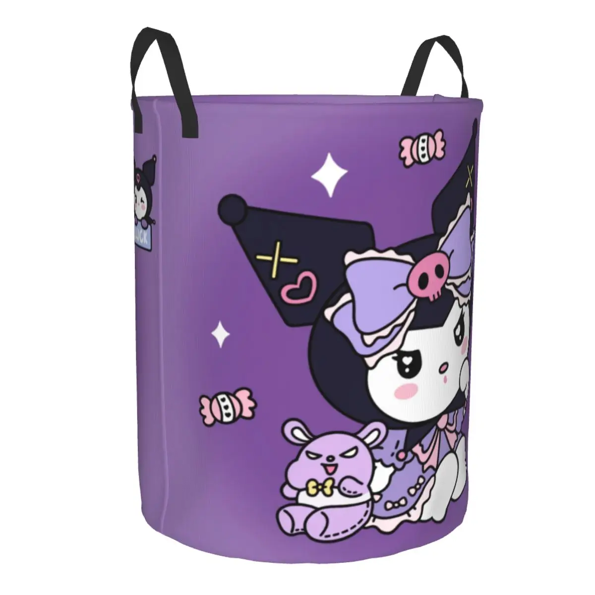 Custom Cartoon Kuromi Skull Laundry Hamper Large Clothes Storage Basket Cute Rabbit Anime Toy Bin Organizer for Kids