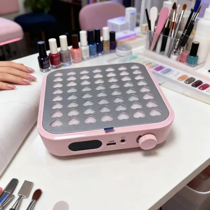 Nail Dust Collector with Reusable & Disposable Filters, Powerful Suction for Acrylic & Gel Nails, Nail Salon, White & Pink