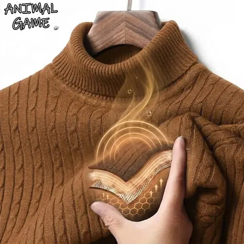 New Men's Winter Thermal Turtleneck Cable Knit Sweater Long Sleeve Warm Striped Pullover Casual Knitwear Jumper Tops Work Coats