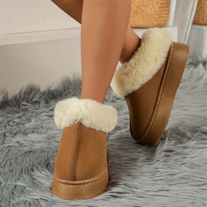 Rimocy Faux Fur Winter Boots for Women 2023 Non Slip Plush Snow Boots Woman Thick Bottom Warm Cotton Shoes Platform Botas Mujer