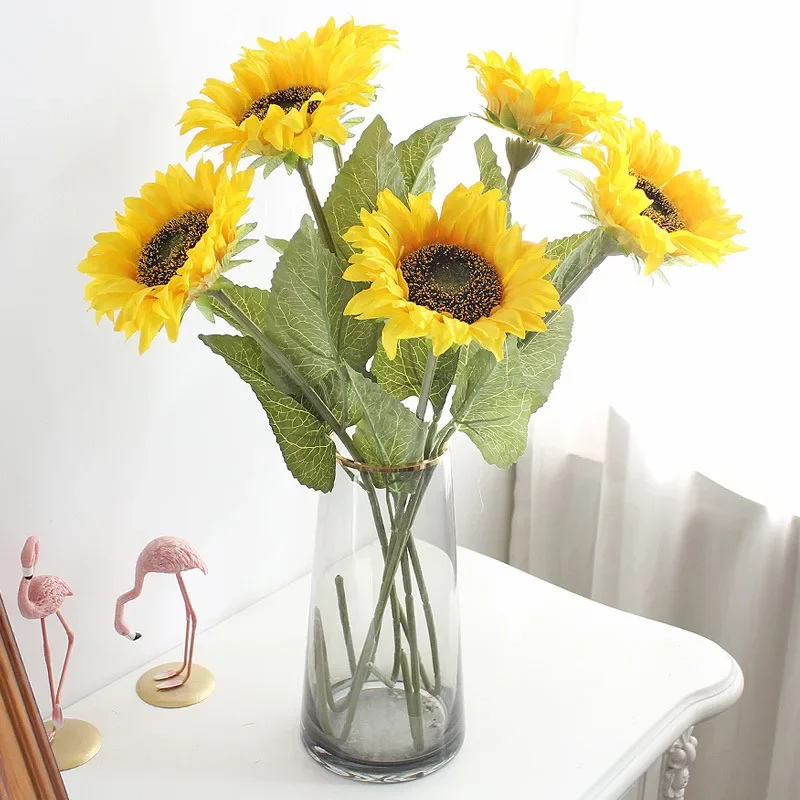 92CM Artificial Sunflower Flocking Pole Sunflower Silk Flower Wedding Decoration