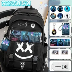 31x13x44cm Black White, Alan Walker, Marshmello, Student Kids Teens School Bags, Large Capacity Anime Backpacks Girls Boys